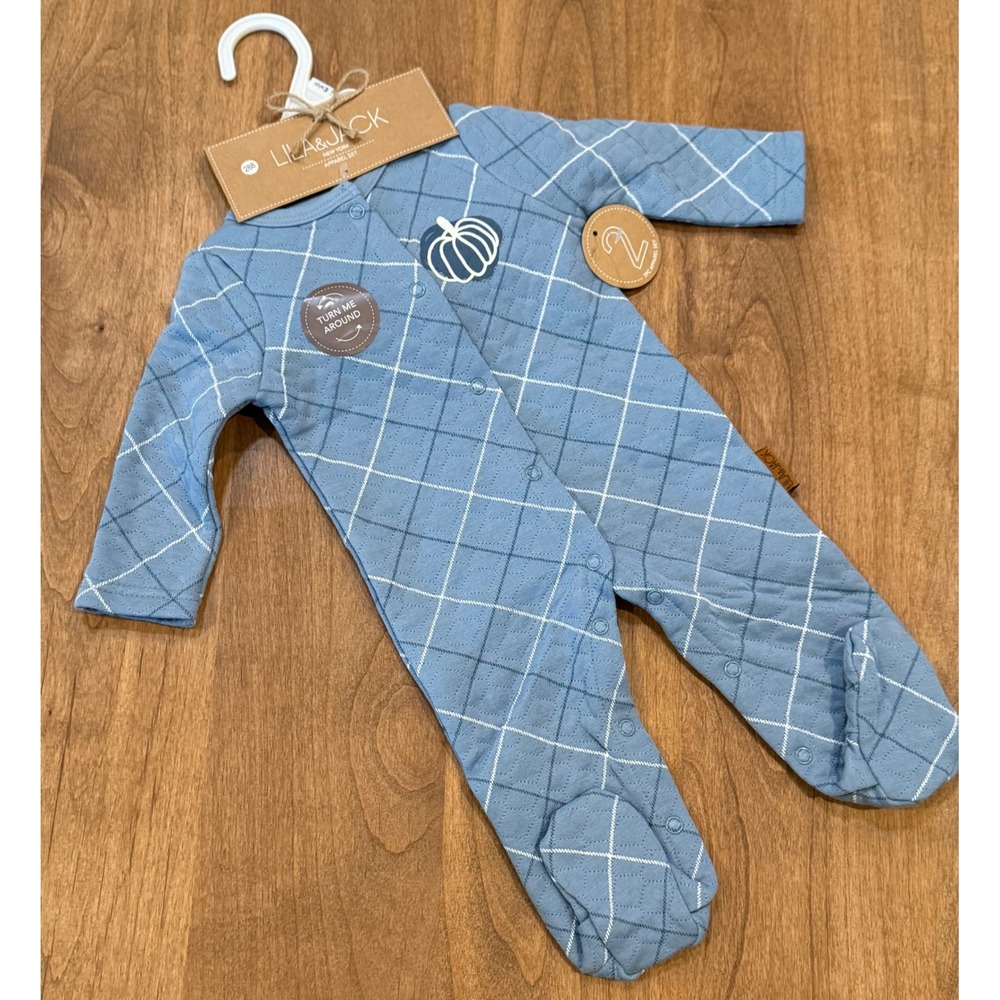 Lila & Jack Blue Quilted Footed Sleeper and Beanie Set Pumpkin 0/3M